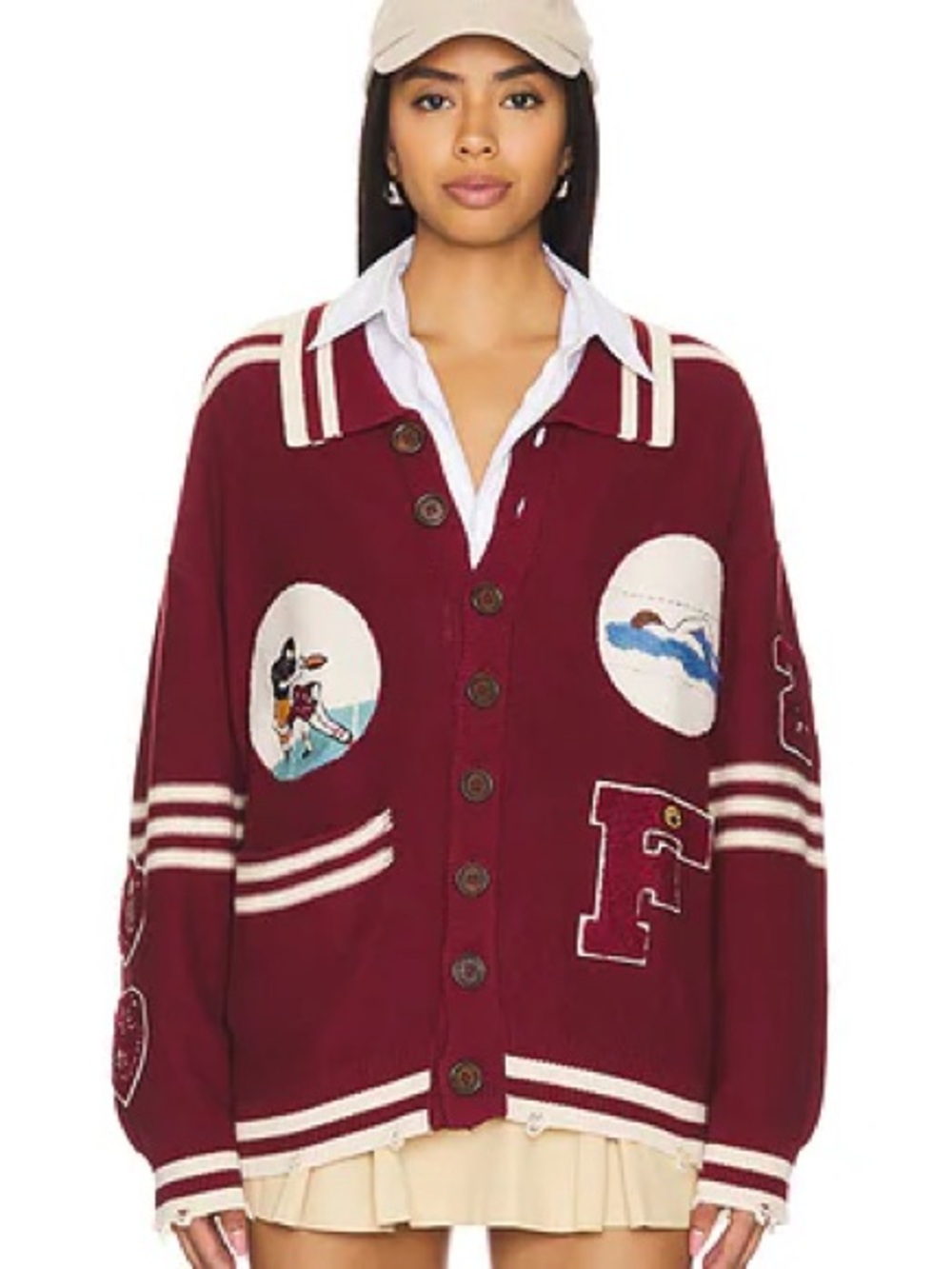 FOUND Unisex Fin Varsity Patch Collard Cardigan